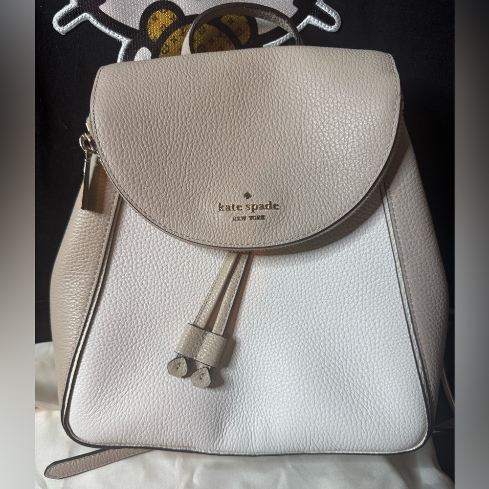 Kate Spade Taupe and Ivory Leather Backpack
